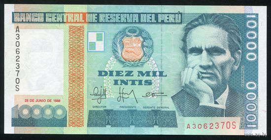 Перу 10000 инти 1988 г. Серия A. P140. UNC