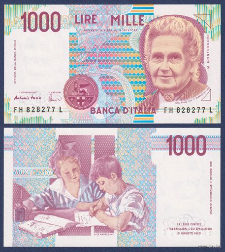 Италия, 1000 лир 1990 г., P-114c (врач Мария Монтессори), UNC