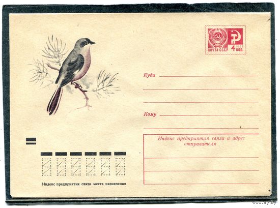 СССР 1973. ХМК. Конверт. Фауна. Чернолобый сорокопут