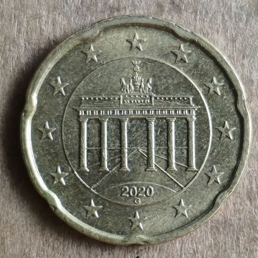 Германия 20 евроцентов 2020 г. отметка мд "G" - Карлсруэ , KM# 255