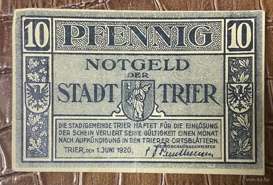 Нотгельд , 10 пфеннигов, Трир 1920 год. Веймарская республика