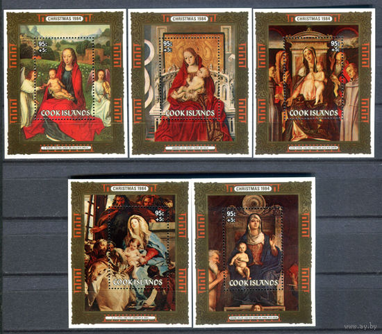Острова Кука - 1984г. - Рождество, картины - 5 блоков - полная серия, MNH [Mi bl. 147 - bl. 151]. #3-WB-Z-2-27