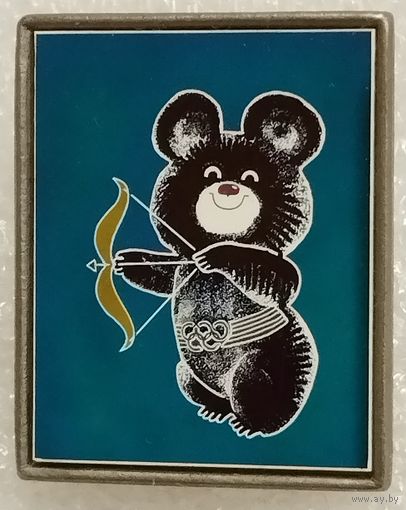 Значок. Олимпиада-80. Мишка. Ситалл.