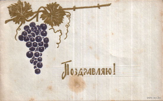 Подписанная двойная открытка 1963г. "Поздравляю! Виноград" худ. Н. Солодун