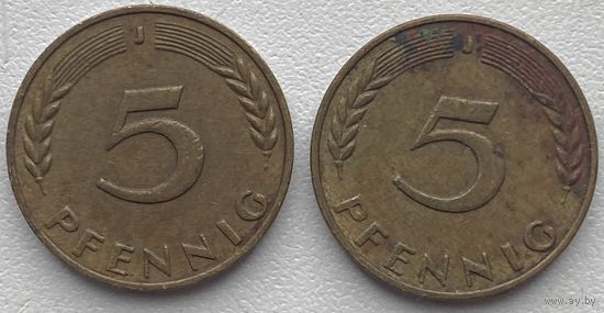 Германия 5 пфеннигов 1971 г. J. Цена за 1 шт.