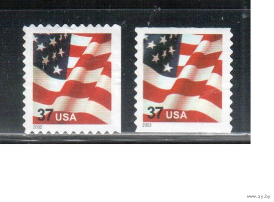 США-2002 (Мих.3595 I+II) , * (без клея) , Стандарт, Флаг(одиночка), 2 выпуска(2002 и 2003 гг),