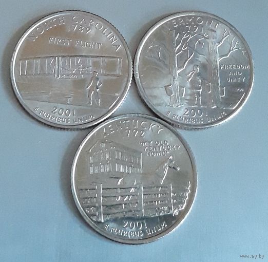 Квотер (25 центов) 2001все D. Кентукки. Вермонт. Северная Каролина. Cостояние!
