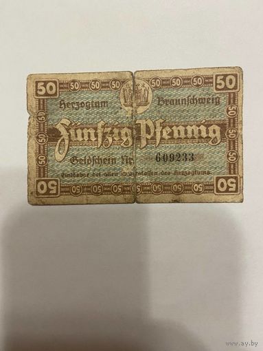 Нотгельд 50 пфеннигов 1921 год. Брауншвейг. Веймарская республика - 2201
