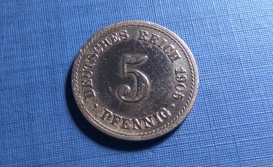 5 пфеннигов 1905 F. Германия. Пореже! Тираж 1.505.000!