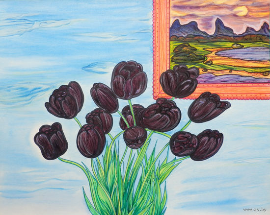 Черный тюльпан, акварель, бумага 2008, Котов Олег