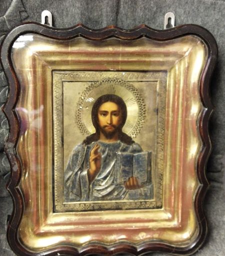 Икона " Вседержитель ". 19-й век. Оклад серебро 84 пр. Киот