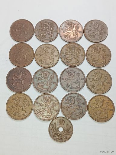 Финляндия 5 пенни 1918,1920,1921,1922,1927,1928,1929,1930,1932,1934,1935,1936,1937,1938, 1939,1940,1941 года .