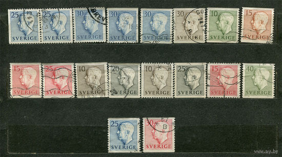 Король Густав VI. Стандартный выпуск. Швеция. 1951-1966. Серия 18 марок