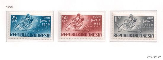 Индонезия-1958(Мих.229-231) , ** ,  Спорт, Велоспорт , Велосипеды(полная серия)