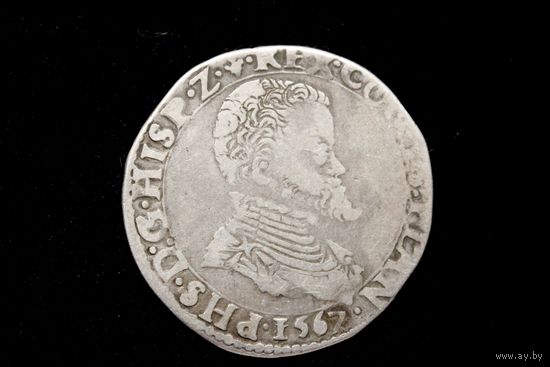 1/4 талера 1567 г. Испания, Филипп II. Кабинетная патина!