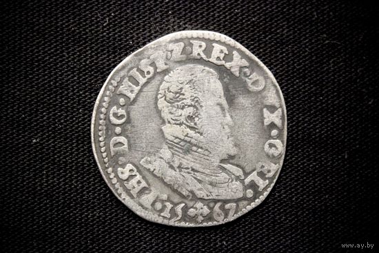 1/4 талера 1567 г. Испания, Филипп II. Кабинетная патина!