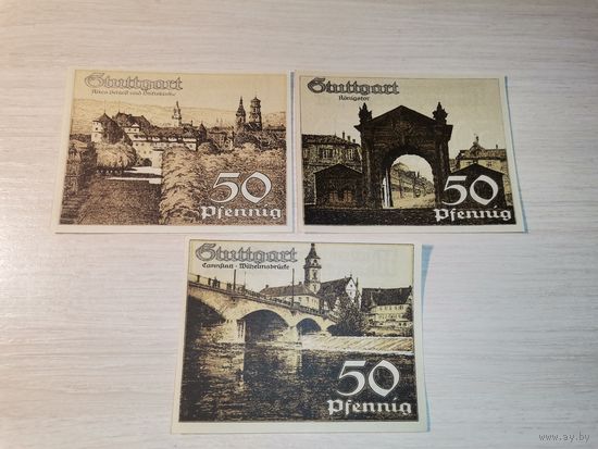 Нотгельды номиналом 50 пфениннгов , 1921 года, город Штутгард, Германия.