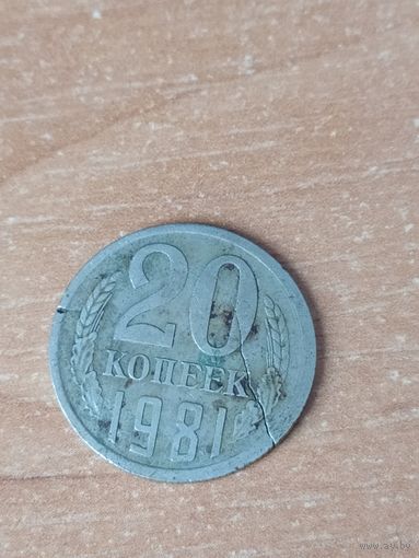 20 копеек 1981 г. Брак, раскол штемпеля и ещё что-то.
