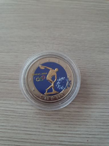 2 евро 2004 год, Греция Летние Олимпийские Игры в Афинах, ЦВЕТНАЯ в капсуле, UNC