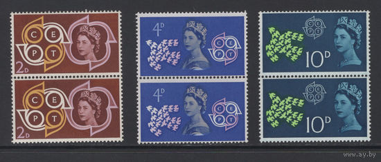 Британия 1961** Королева Елизавета II Mi#346-348 Европа СЕПТ полная серия 3 сцепки