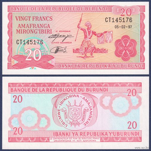 Бурунди, 20 франков 1997 г., P-27d, UNC