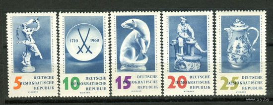 ГДР - 1960г. - 250 лет фарфоровой мануфактуре Майсена - полная серия, MNH, 3 марки с отпечатками на клее [Mi 774-778] - 5 марок