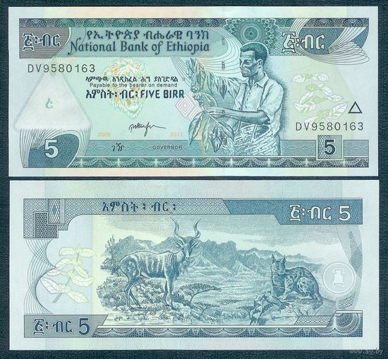 Эфиопия 5 бирр 2009-2017 год. UNC