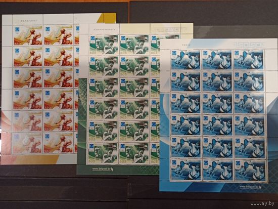 Марки Беларуси 2004, полная серия в листах Олимпиада в Афинах, спорт, КМ 578 - 580, каталог 18 евро