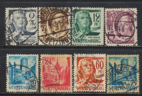 Оккупация Германия Французская зона Вюртенбург-Гогенцоллерн 1947 Шиллер Гёльдерлин Ворота Линдау Монастырь Бебенхаузен Стандарт Полная #1,2,4,5,7,8,10,11
