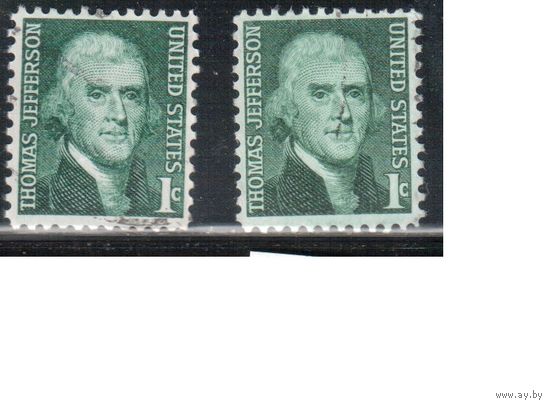 США-1968, (Мих.940 х+у) , гаш. , Стандарт, Личности, Джефферсон (одиночка), 2 типа бумаги(2)