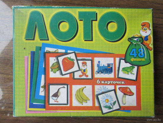 Детское лото, 6 карточек, 48 фишек, комплект.