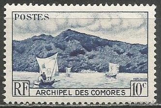 Коморы. Горный ландшафт.1950г. Mi#20(белая бумага).