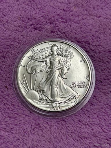 1 доллар. США. Шагающая свобода.1988г. Серебро 999 пр. вес: 31.1 грамм.