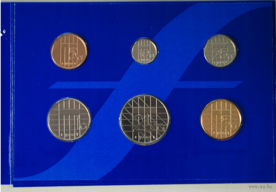 Нидерланды, годовой набор монет (Голландия) 1999 год, 5+5+10+25 центов 1+2,5 гульдена UNC.