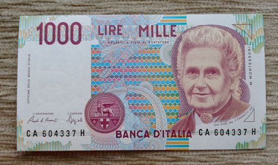 Werty71 Италия 1000 лир 1990 (1990 -1993) UNC банкнота Мария Монтессори Дети в Школе