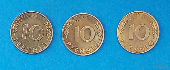 10 пфеннигов ФРГ -1972(F) 1982(D) 1986(F)