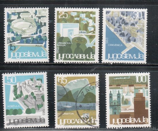 Югославия-1963(Мих.1040-1045) ** ( 1 м - гаш. ) , Туризм, Достопритечательности (полная серия)