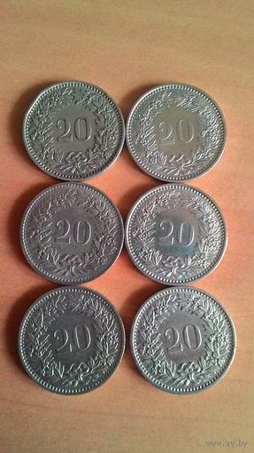 Швейцария. Сборный лот мелких монет разных лет.