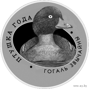 Гоголь обыкновенный. Серия "Птица года". 1 рубль. Защита окружающей среды. Медно-никелевая монета 2016 год.