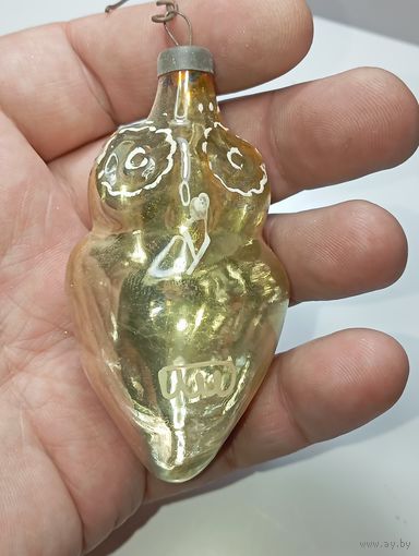 Ёлочная игрушка  - Сова . СССР  . Стекло .