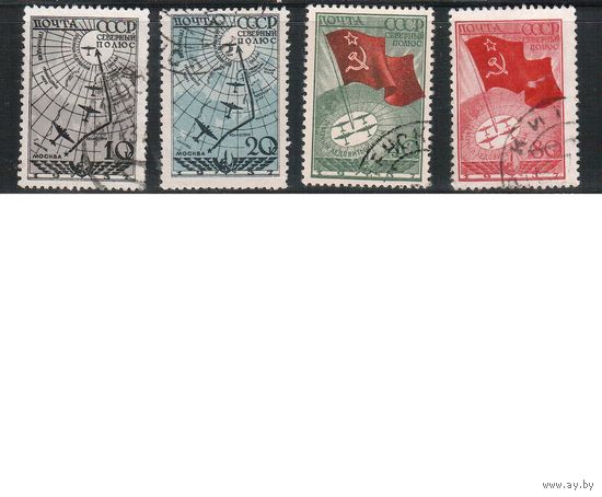 СССР-1938, (Заг.483-486),  гаш. Экспедиция на Северный полюс(полная серия)(3)