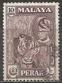 Малайские штаты(Перак). Султан Иззудин Шах. Тигр. 1957г. Mi#108 b(красно-коричневая)..
