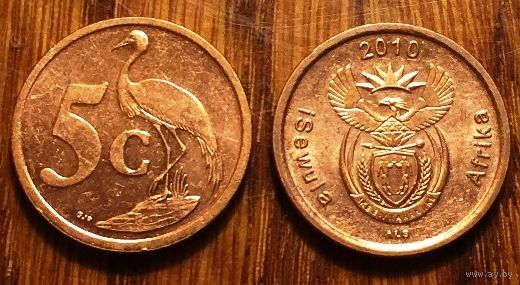 ЮАР, 5 центов 2010. Надпись на языке южный ндебеле: ISEWULA AFRIKA