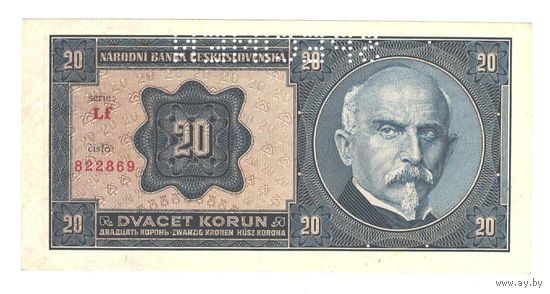 Чехословакия 20 крон 1926 года. SPECIMEN. Тип Р-21. Состояние UNC!