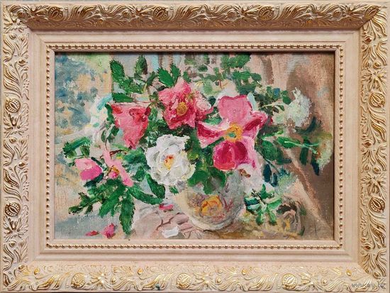 Картина О. Александров "Дикие розы", 25х36см. х.м. 2024г.