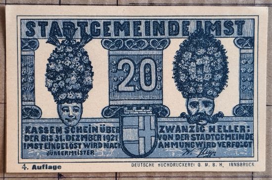 Германия, Австрия билет лотереи на 20 геллеров 1921 г Имст в Тироле