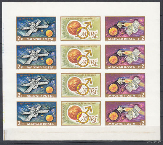 Космос. Исследования Марса. Венгрия. 1972. 1 малый лист б/з. Michel N 2739-2740 (45,0 е).