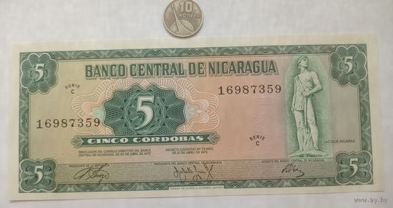 Werty71 Никарагуа 5 кордоба образца 1972 UNC Банкнота
