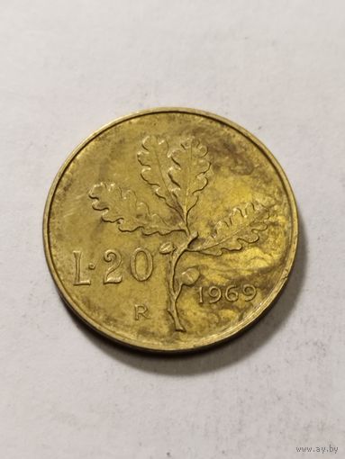 Италия 20 лир 1969