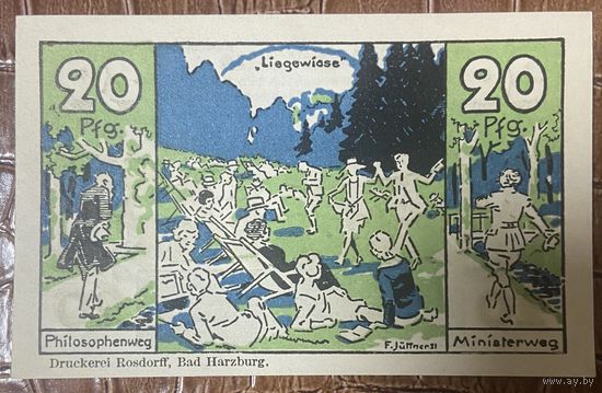 Нотгельд 20 пфеннигов 1921 год. Бад-Гарцбург. Веймарская республика